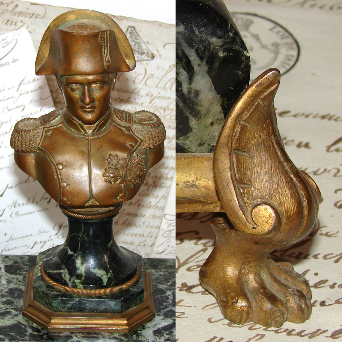 Huge Antique French 15" Writer's Stand, Double Inkwell, Empire Revival with Swans & Canova Marked Bust of Napoleon