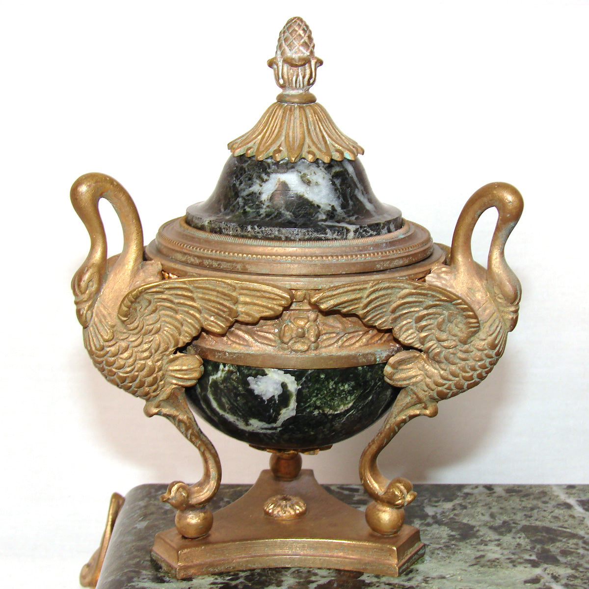 Huge Antique French 15" Writer's Stand, Double Inkwell, Empire Revival with Swans & Canova Marked Bust of Napoleon