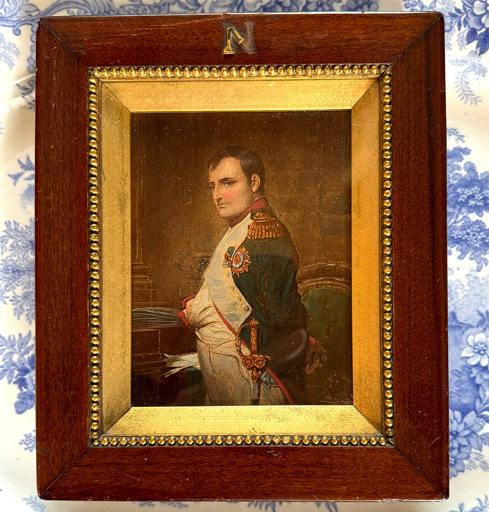 Antique French Portrait Miniature Oil Painting after Napoleon Bonaparte In His Study by Hippolyte (Paul) Delaroche