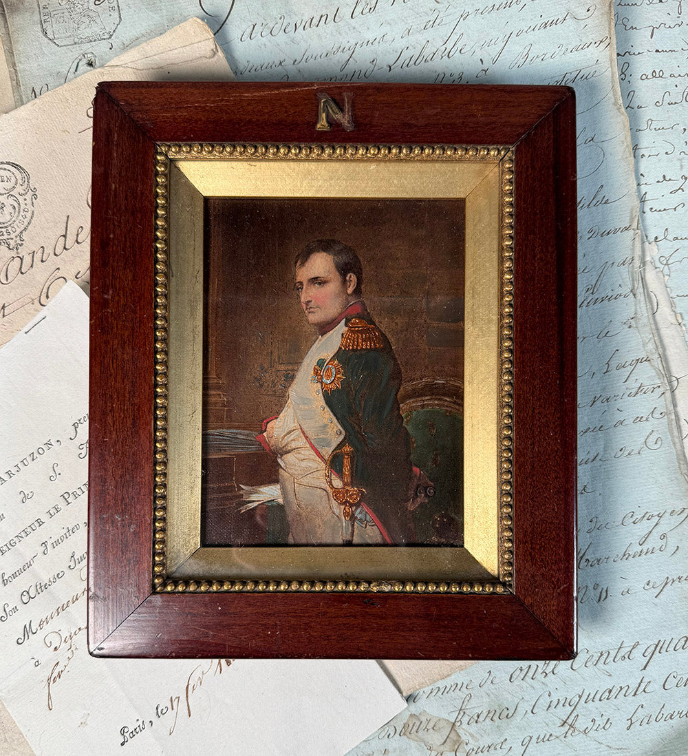 Antique French Portrait Miniature Oil Painting after Napoleon Bonaparte In His Study by Hippolyte (Paul) Delaroche