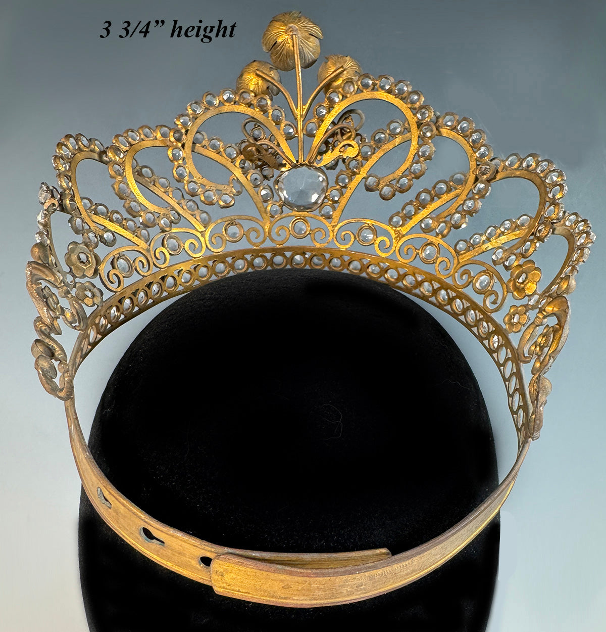 RARE Stunning c.1820-30 French Ormolu and Paste Gem Tiara, Crown, Diadem, Processional