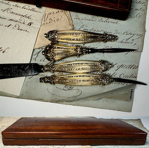 Antique French Minerve #2 Silver Vermeil Writing Set, Writer's Tools in Superb Walnut Box, c.1830