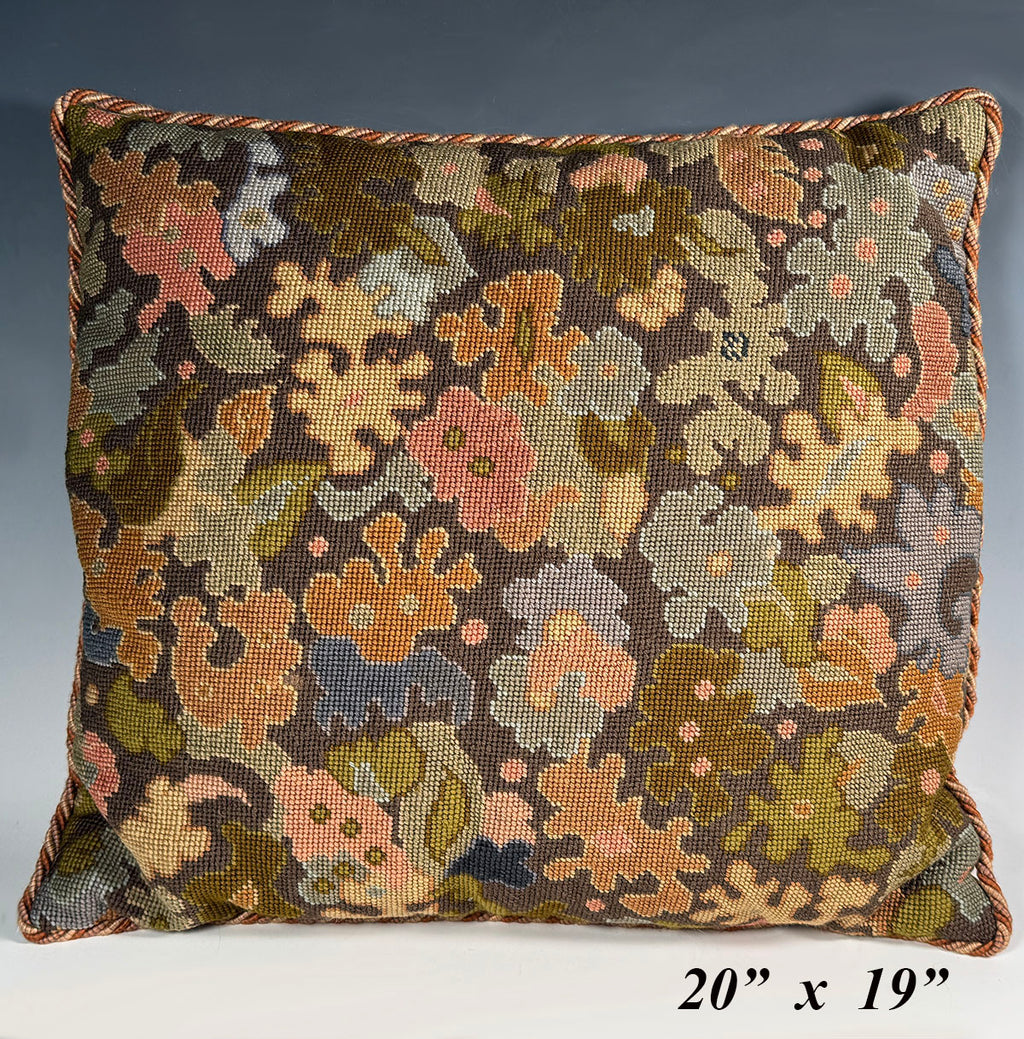 Pillow #2 of 4: Antique Needlepoint Pillow with Foliage, Clean with French Down Pillow Form