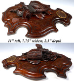 Superb Antique Black Forest Hand Carved Game Plaque Match Holder, Striker w Bird and Basket