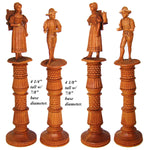 Antique Hand Carved Black Forest Figural Needle Case Pair, Thread Spools, Sewing Collector