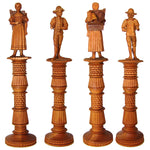 Antique Hand Carved Black Forest Figural Needle Case Pair, Thread Spools, Sewing Collector