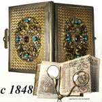 Antique French Jeweled Carnet du Bal, Aide de Mémoire, c. 1848 Enamel and; Gem-Set Cartouche