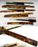 Group of 5 19th Century Antique Tortoise Shell Trousse w Ivory, Bone, Wood Chopsticks in Scabbard with Knife. Eating Utensils.