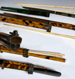 Group of 5 19th Century Antique Tortoise Shell Trousse w Ivory, Bone, Wood Chopsticks in Scabbard with Knife. Eating Utensils.