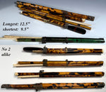 Group of 5 19th Century Antique Tortoise Shell Trousse w Ivory, Bone, Wood Chopsticks in Scabbard with Knife. Eating Utensils.