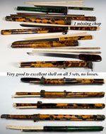 Group of 5 19th Century Antique Tortoise Shell Trousse w Ivory, Bone, Wood Chopsticks in Scabbard with Knife. Eating Utensils.