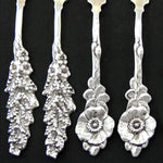 Set of 8 Antique Sterling Silver & Vermeil Cheese Forks, Gorgeous Lily Style Floral Handles
