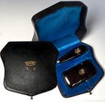 Antique French Boxed Set Match Vesta and Cigar Holder, 18k Gold Crown Monogram Necessaire