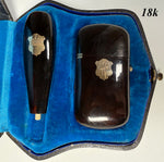 Antique French Boxed Set Match Vesta and Cigar Holder, 18k Gold Crown Monogram Necessaire