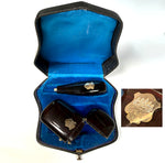 Antique French Boxed Set Match Vesta and Cigar Holder, 18k Gold Crown Monogram Necessaire