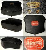 Antique French Boxed Set Match Vesta and Cigar Holder, 18k Gold Crown Monogram Necessaire