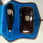 Antique French Boxed Set Match Vesta and Cigar Holder, 18k Gold Crown Monogram Necessaire