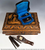 Antique French Boxed Set Match Vesta and Cigar Holder, 18k Gold Crown Monogram Necessaire
