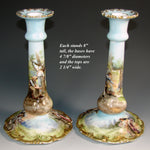 Lovely Antique Austrian 8" Candlestick Pair, Hand Painted Garden or Pastoral Scenes