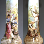 Lovely Antique Austrian 8" Candlestick Pair, Hand Painted Garden or Pastoral Scenes