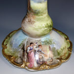 Lovely Antique Austrian 8" Candlestick Pair, Hand Painted Garden or Pastoral Scenes