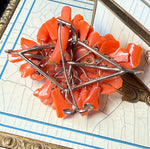 Elegant Antique Victorian Era Hand Carved Floral Brooch, Red Coral w Matching Necklace, Diamonds