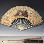 Antique 18th Century French Louis XVI Hand Painted Silk Fan Silver Pique Bone Monture c1775
