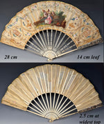 Antique 18th Century French Louis XVI Hand Painted Silk Fan Silver Pique Bone Monture c1775