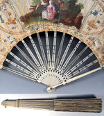 Antique 18th Century French Louis XVI Hand Painted Silk Fan Silver Pique Bone Monture c1775