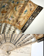 Antique 18th Century French Louis XVI Hand Painted Silk Fan Silver Pique Bone Monture c1775