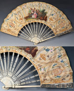 Antique 18th Century French Louis XVI Hand Painted Silk Fan Silver Pique Bone Monture c1775