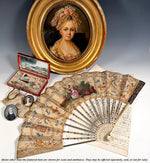Antique 18th Century French Louis XVI Hand Painted Silk Fan Silver Pique Bone Monture c1775