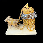 Antique French Palais Royal Trinket Inkwell is a Carriage Pulled by 2 Goats, Ormolu Alabaster