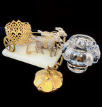 Antique French Palais Royal Trinket Inkwell is a Carriage Pulled by 2 Goats, Ormolu Alabaster