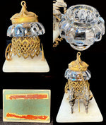 Antique French Palais Royal Trinket Inkwell is a Carriage Pulled by 2 Goats, Ormolu Alabaster