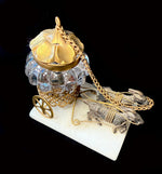 Antique French Palais Royal Trinket Inkwell is a Carriage Pulled by 2 Goats, Ormolu Alabaster