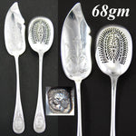 Antique French Sterling Silver 2pc Condiment, Hors d'Oeuvre Flatware Set, Raised Oval Medallion
