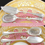 Antique French Sterling Silver 2pc Condiment, Hors d'Oeuvre Flatware Set, Raised Oval Medallion