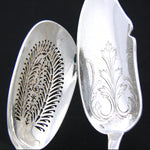 Antique French Sterling Silver 2pc Condiment, Hors d'Oeuvre Flatware Set, Raised Oval Medallion