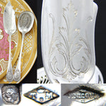 Antique French Sterling Silver 2pc Condiment, Hors d'Oeuvre Flatware Set, Raised Oval Medallion