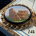 Superb Large Antique Vicitorian Era Micro Mosaic of Coliseum set in 14k Gold Brooch Mount, c.1840-60