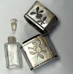Pristine Little 18th Century Silver-inlaid Mother of Pearl Etui with Perfume Flask, Heart-shaped Stopper