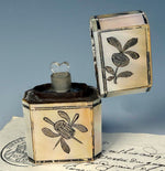 Pristine Little 18th Century Silver-inlaid Mother of Pearl Etui with Perfume Flask, Heart-shaped Stopper