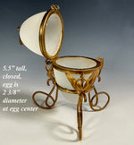 Antique French Opaline Egg Jewelry or Trinket Casket in Ormolu Frame, Acorn Finial, 5.5" Tall, c.1830s
