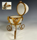 Antique French Opaline Egg Jewelry or Trinket Casket in Ormolu Frame, Acorn Finial, 5.5" Tall, c.1830s