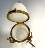 Antique French Opaline Egg Jewelry or Trinket Casket in Ormolu Frame, Acorn Finial, 5.5" Tall, c.1830s