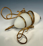 Antique French Opaline Egg Jewelry or Trinket Casket in Ormolu Frame, Acorn Finial, 5.5" Tall, c.1830s