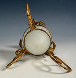 Antique French Opaline Egg Jewelry or Trinket Casket in Ormolu Frame, Acorn Finial, 5.5" Tall, c.1830s