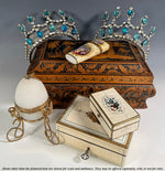 Antique French Opaline Egg Jewelry or Trinket Casket in Ormolu Frame, Acorn Finial, 5.5" Tall, c.1830s