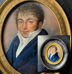 Antique Napoleon to Louis-Philippe Portrait Miniature of a Handsome French Man in Napoleon Haircut